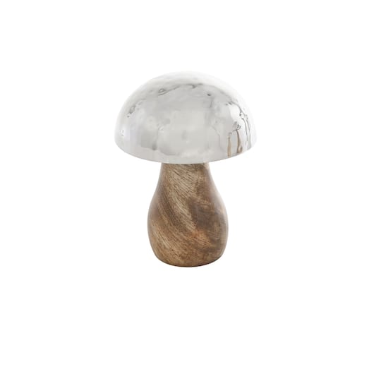 Stainless Steel & Wood Mushroom Hammered Sculpture Set
